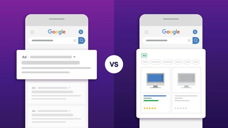 Feature image showing example of search vs shopping ad