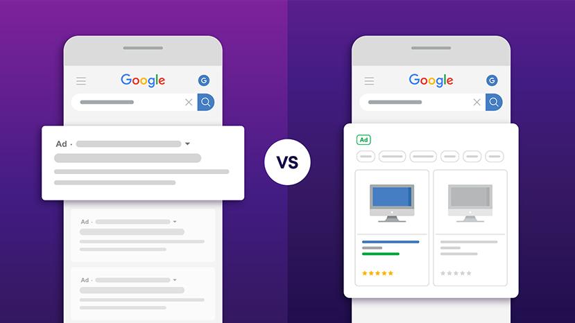 Feature image showing example of search vs shopping ad